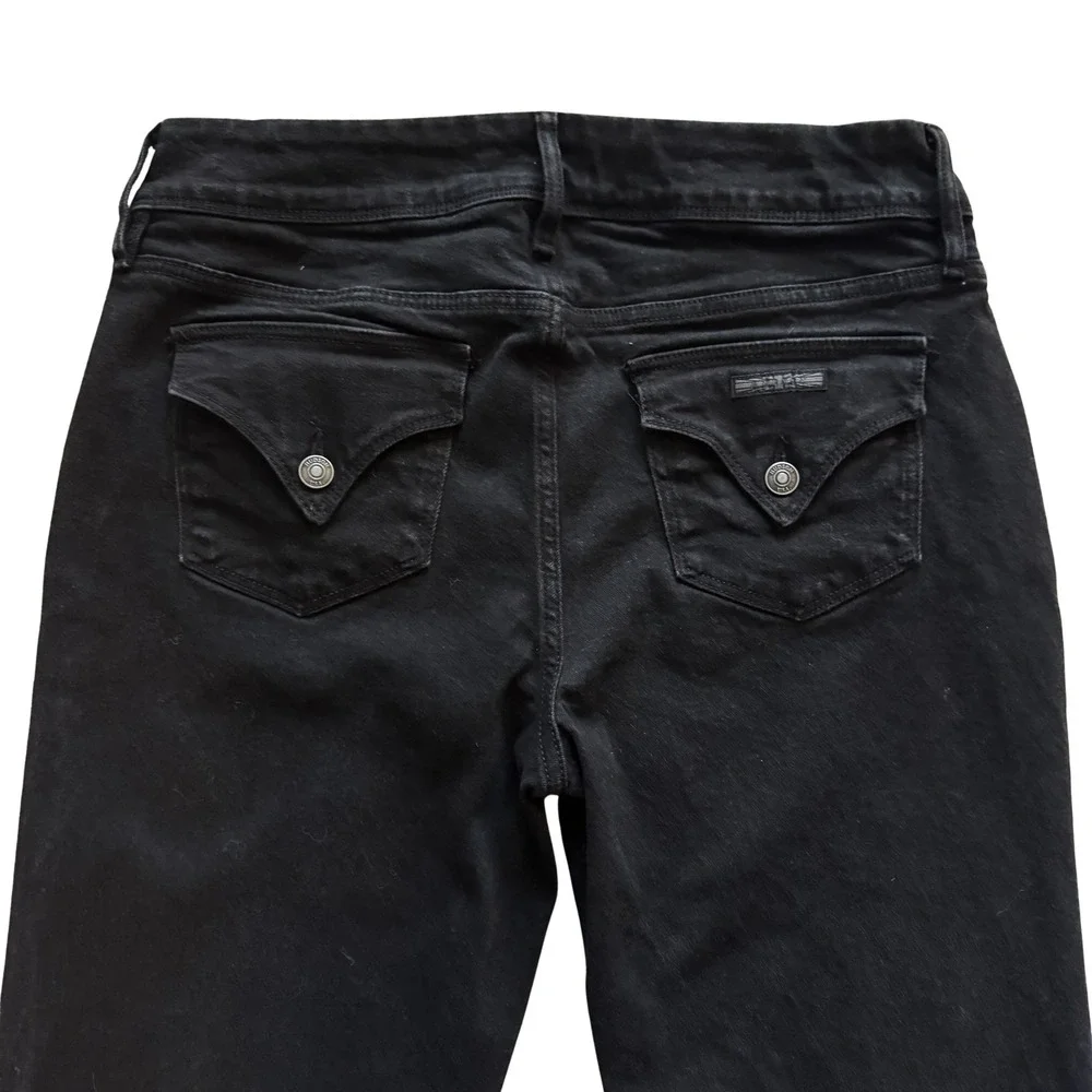 Hudson Black Denim Jeans Straight Leg Button Fly Women's Sz 12‎ High Rise Staple